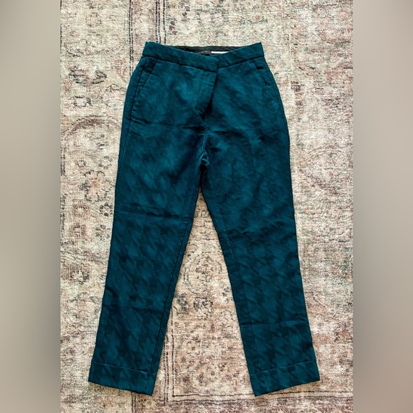 Ann Taylor Teal High Waist Houndstooth Straight Leg Dress Pants Size 4 Petite - Picture 2 of 8